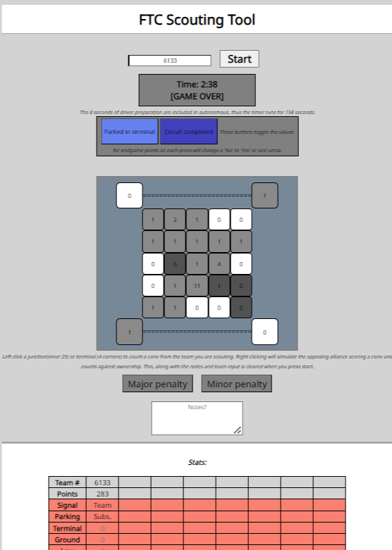 the FTC scouting tool website