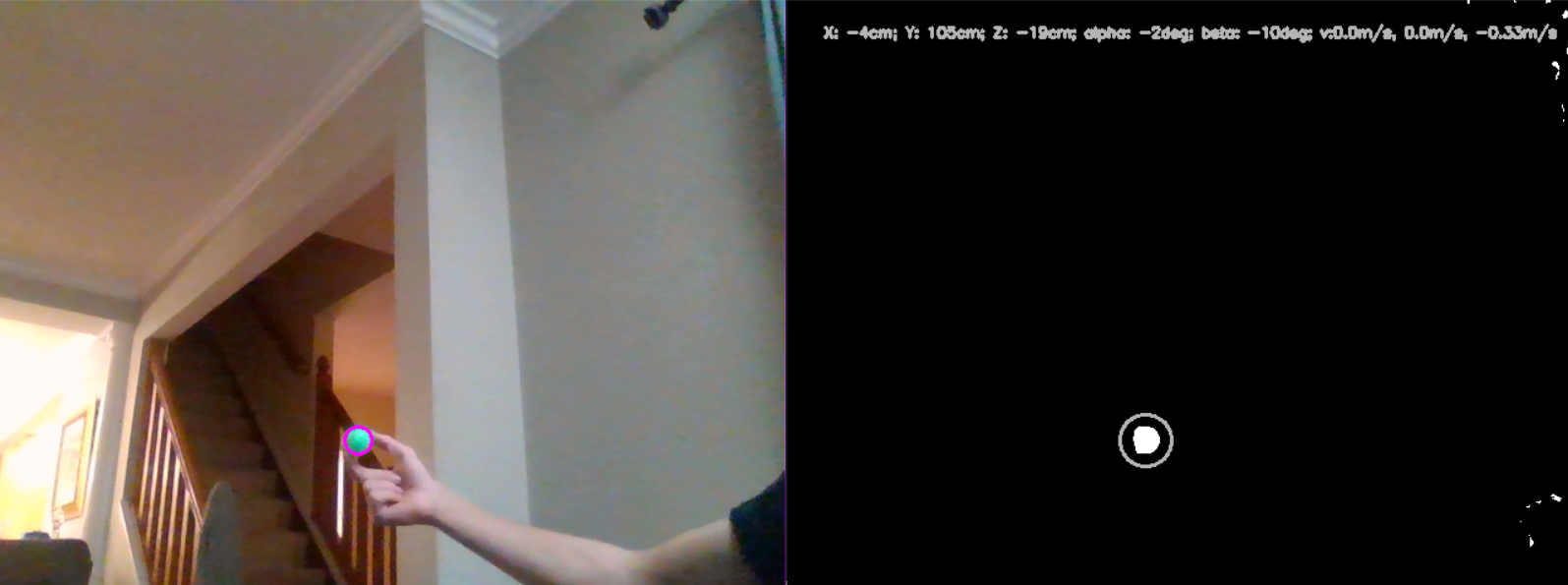 a comparison of the camera frame and the detected sphere