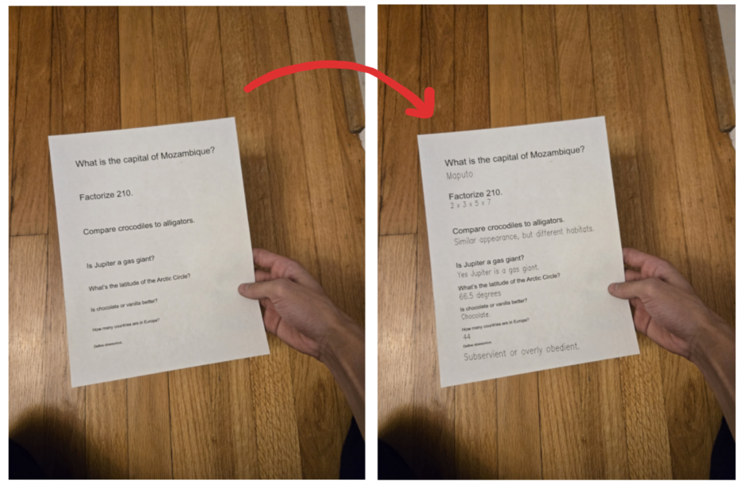 an example worksheet and annotations